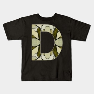 Letter D Monogram Initial Olive Green Pearl White Aesthetic Abstract Pattern Painting On Canvas Kids T-Shirt